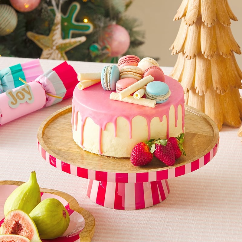 Christmas Striped Mango Wood Cake Stand