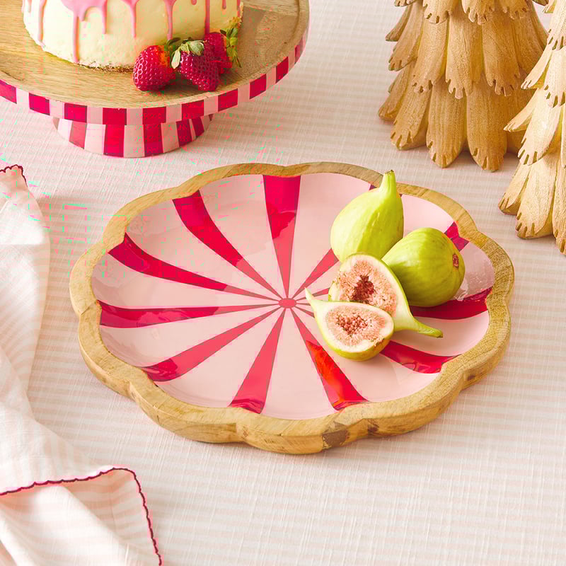 Christmas Striped Mango Scalloped Platter