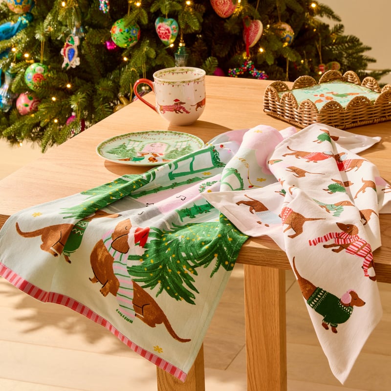 Christmas Dachshund Tea Towel Pack of 2
