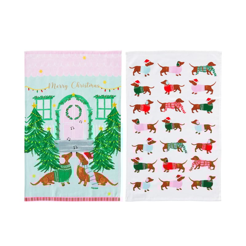 Christmas Dachshund Tea Towel Pack of 2