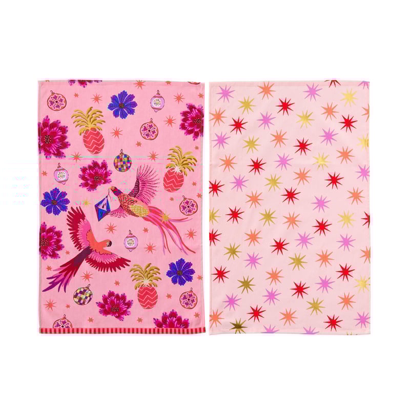 Christmas Fiesta Birds Tea Towel Pack of 2