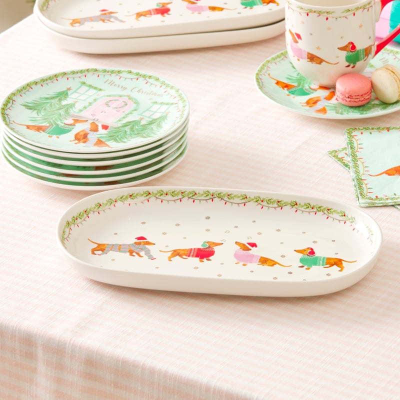 Merry & Bright Christmas Dachshund Oval Platter