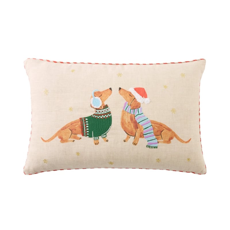 Festive Dachshund Linen Cushion