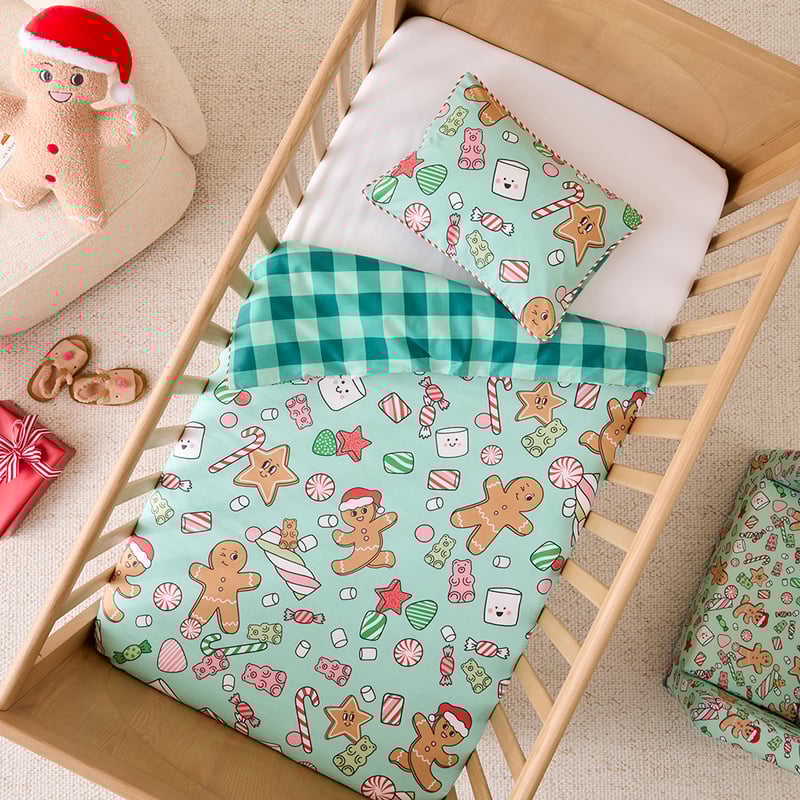 Gingerbread Candy Land Green Cot Quilt Cover Set