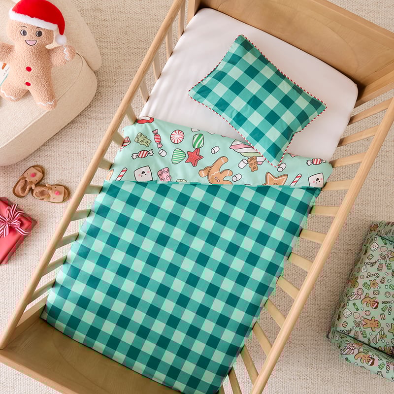 Gingerbread Candy Land Green Cot Quilt Cover Set