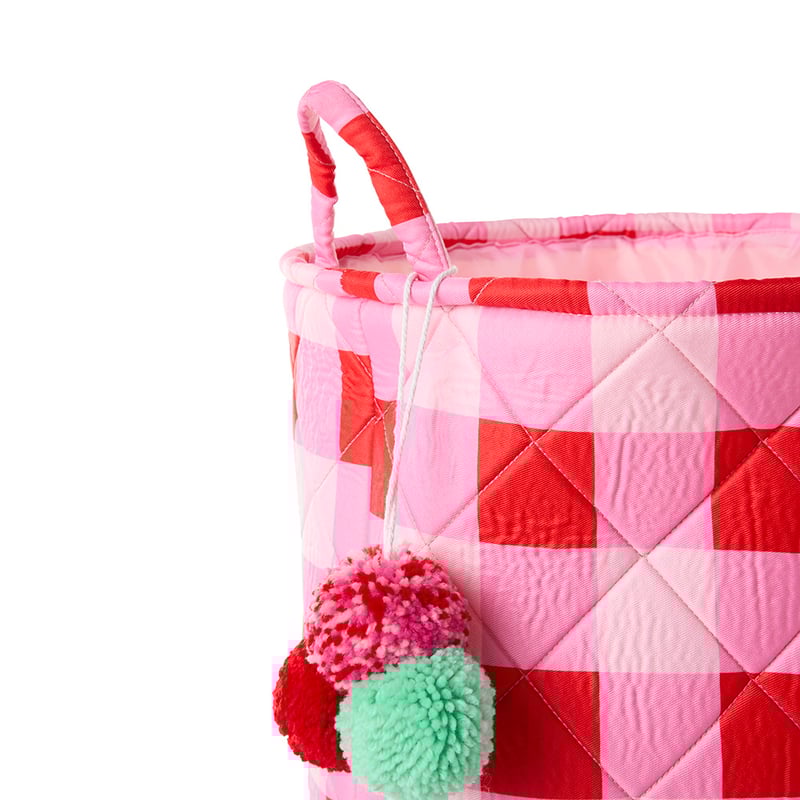 Christmas Pink Check Quilted Basket