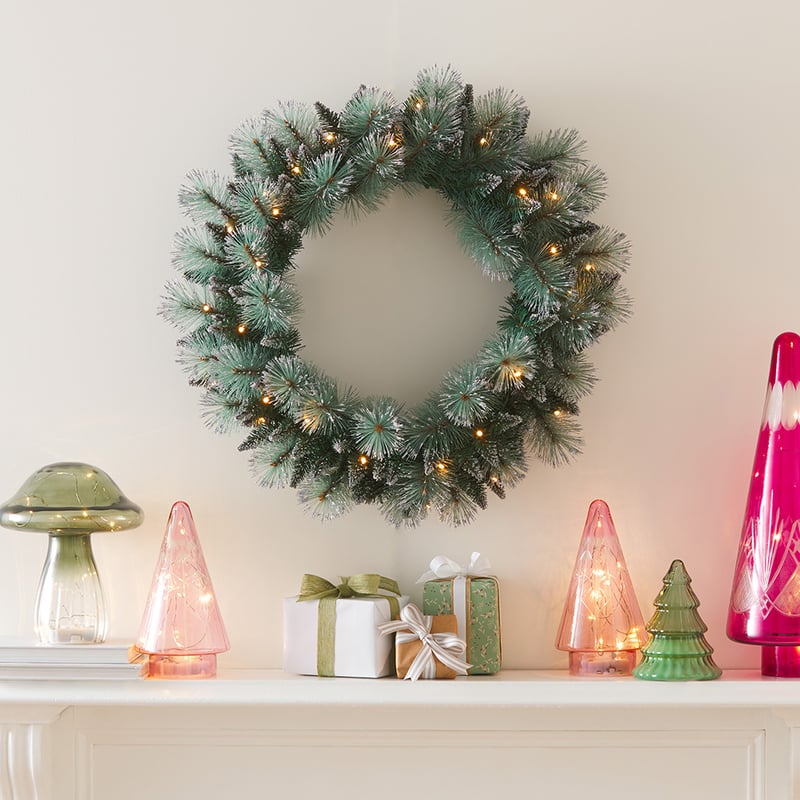 Silver Glitter Spruce LED Wreath