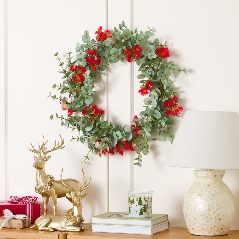 Eucalyptus & Red Flower Wreath