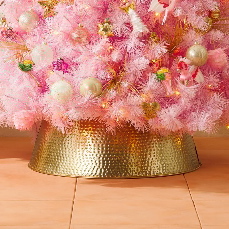 Gold Hammered Christmas Tree Metal Skirt