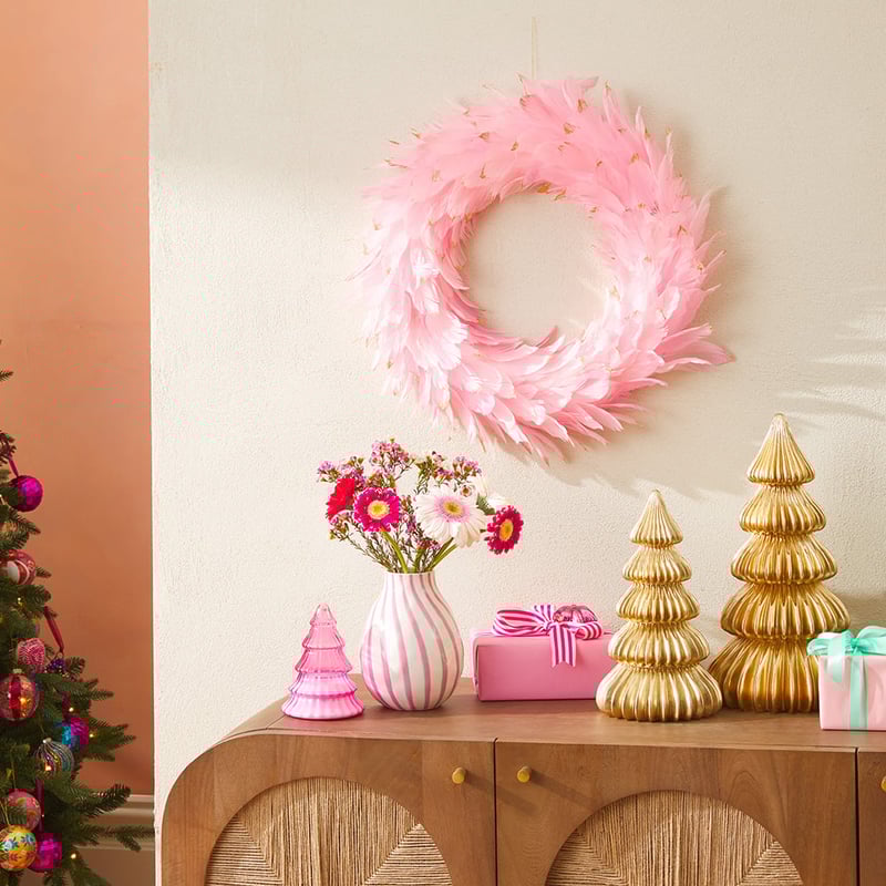 Pink & Gold Feather Wreath