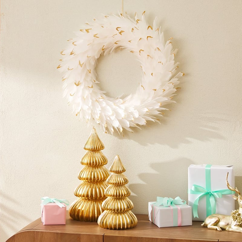 White & Gold Feather Wreath
