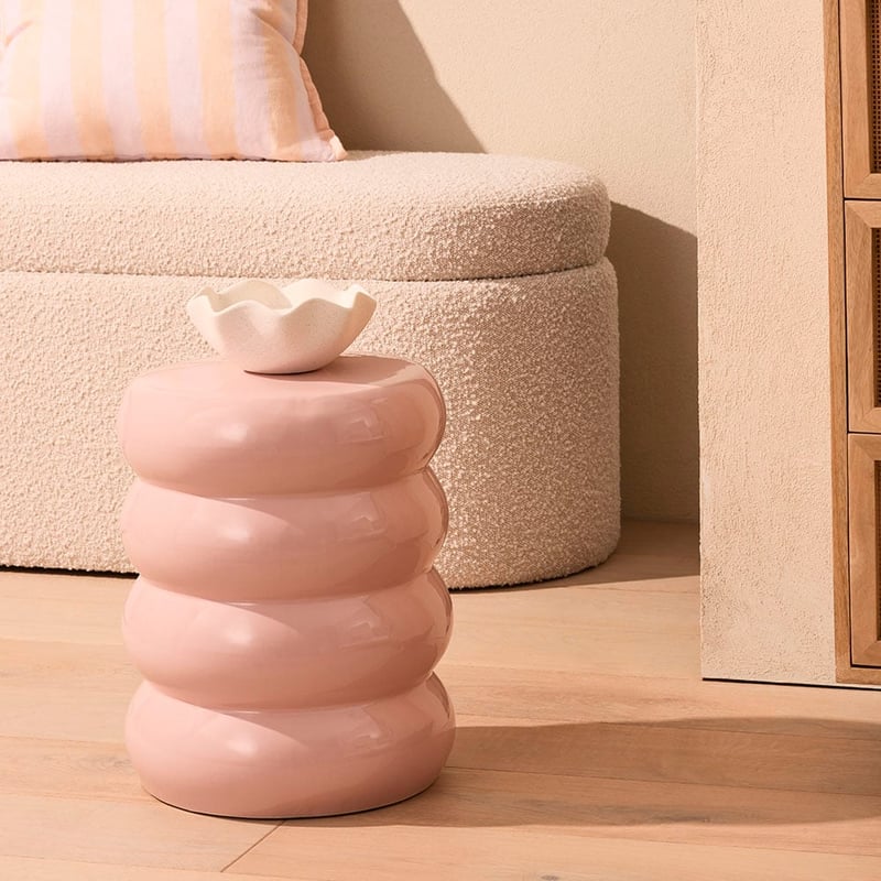 Ceramic Soft Pink Ribbed Side Table
