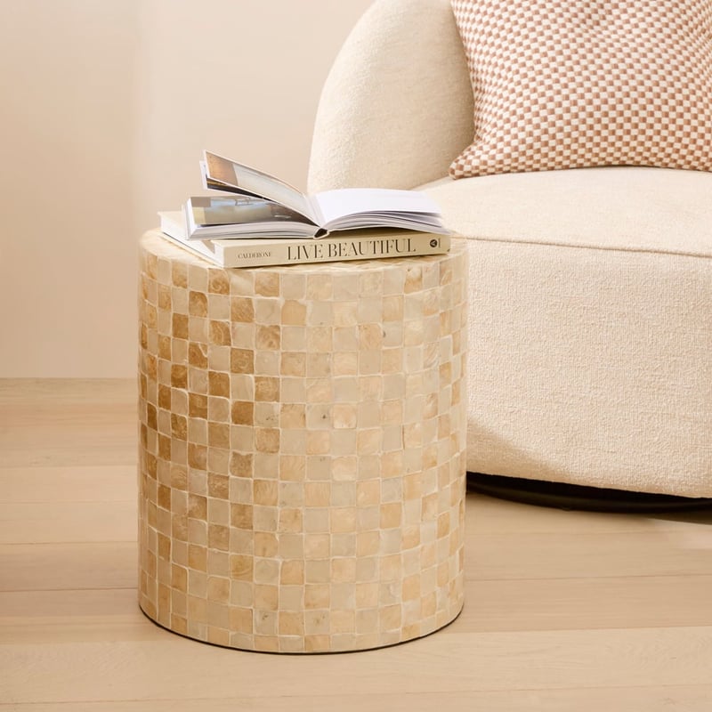 Capiz Beige Check Side Table