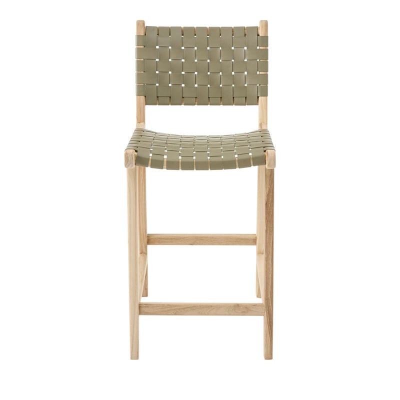 Palmer Woven Leather Khaki Counter Stool