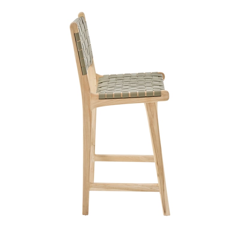 Palmer Woven Leather Khaki Counter Stool
