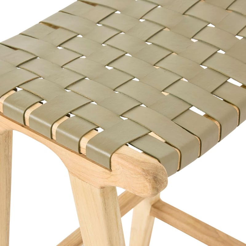 Palmer Woven Leather Khaki Backless Counter Stool