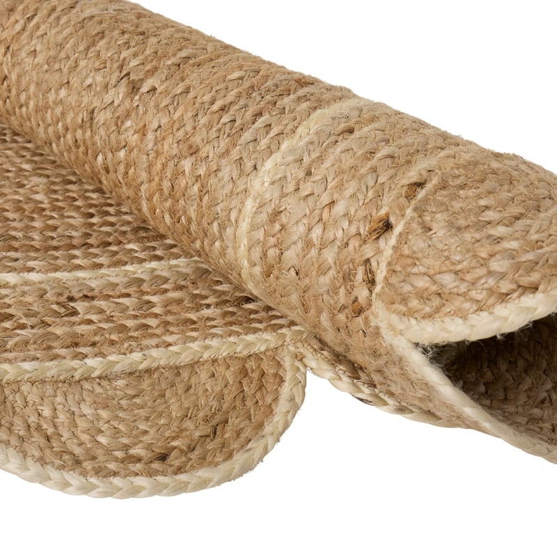 Jute & White Scalloped Round Rug