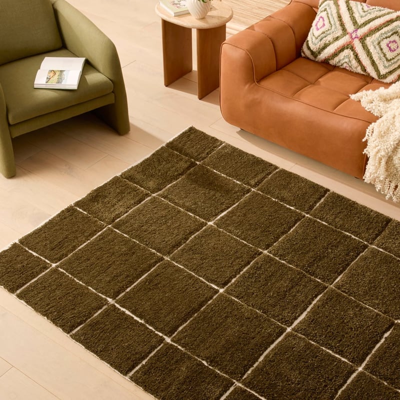 High Pile Olive Green Tufted Rug