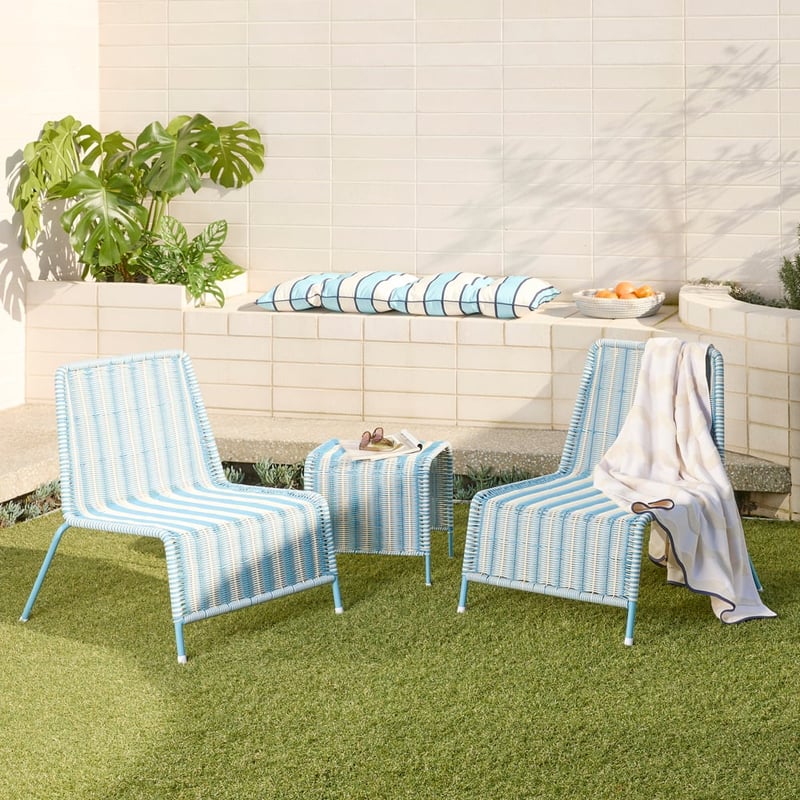 Rye Holiday Blue Off White Stripe Outdoor Lounge Set