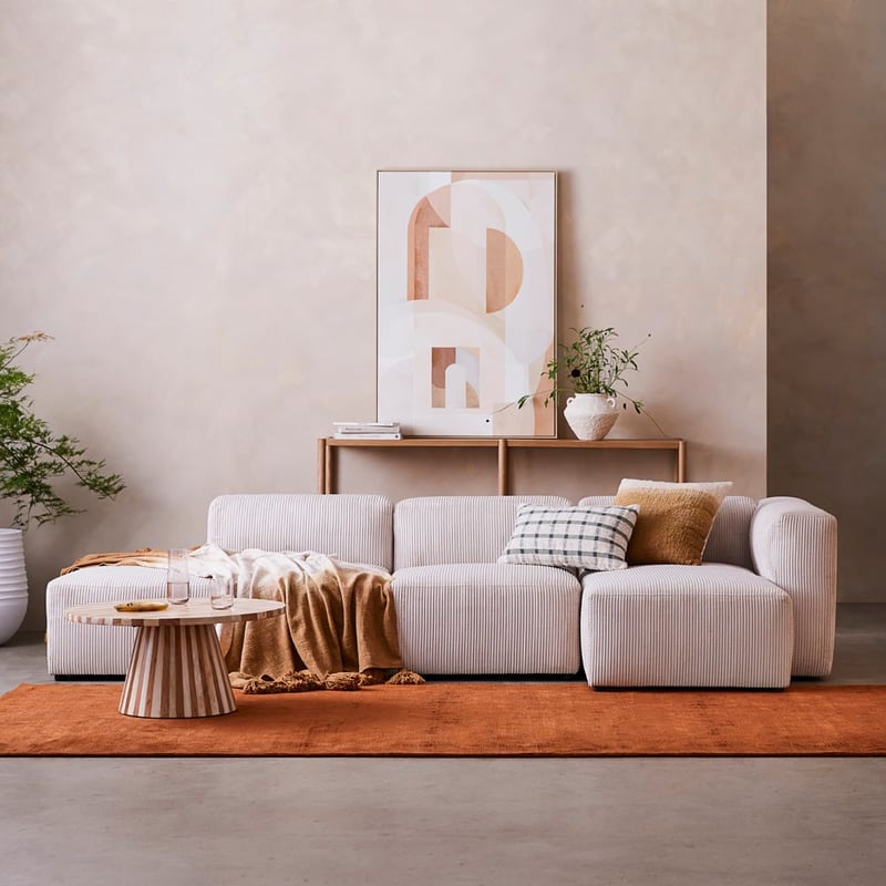 Tulsa Vanilla Corduroy Right Arm Facing Chaise Modular Lounge Chair