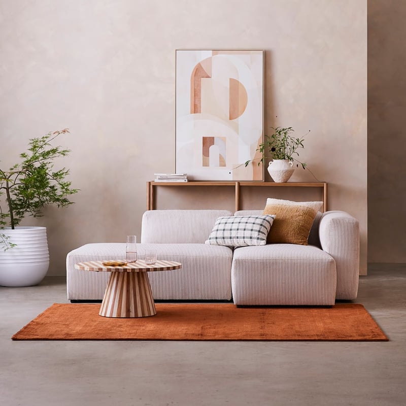 Tulsa Vanilla Corduroy Right Arm Facing Chaise Modular Lounge Chair