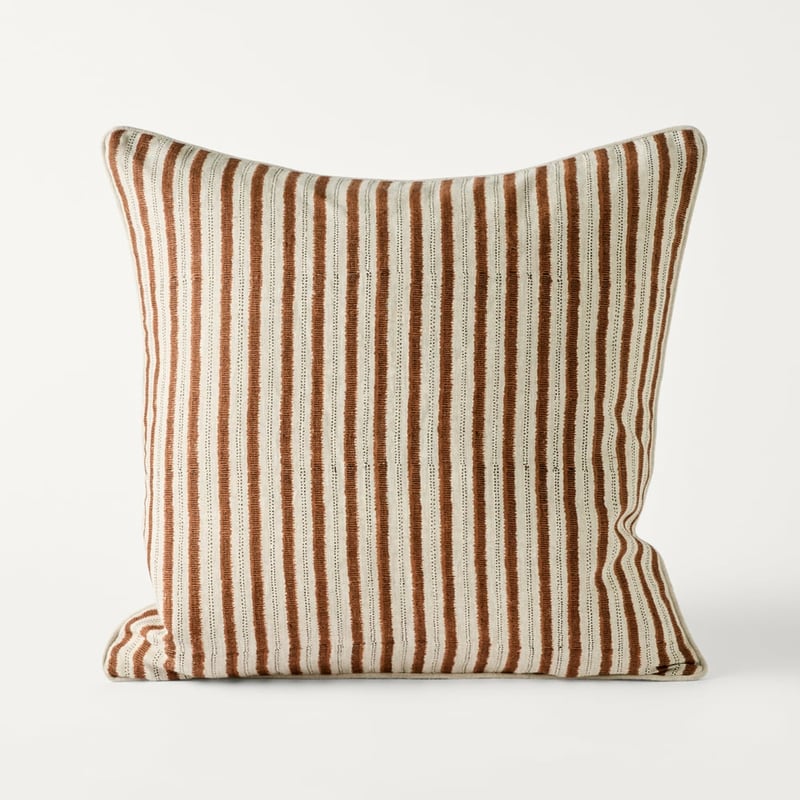 Delhi Brown Sugar & Black Woodblock Wobble Stripe Cushion