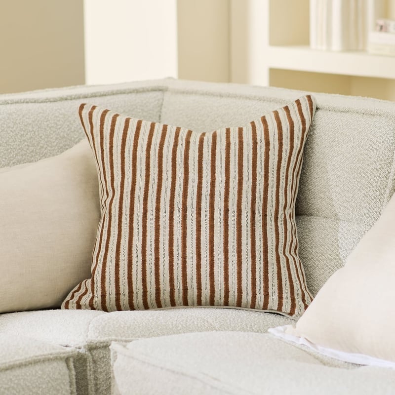 Delhi Brown Sugar & Black Woodblock Wobble Stripe Cushion