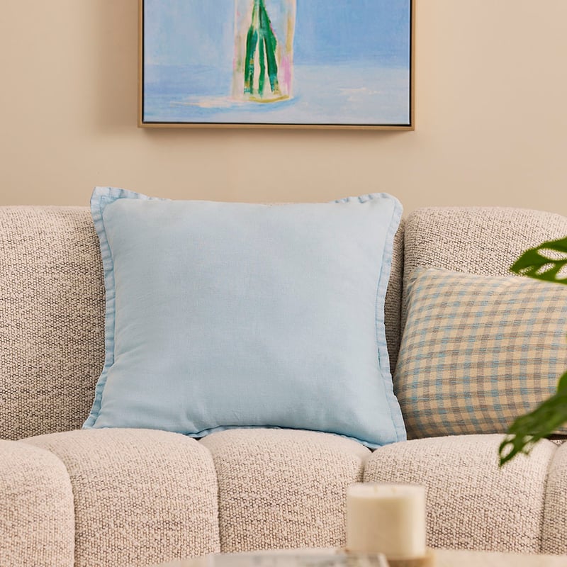 Belgian Sky Blue Vintage Washed Linen Cushion