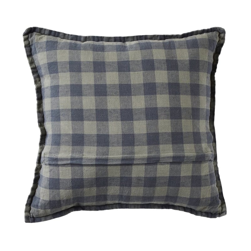 Belgian Gum Leaf & Deep Teal Check Vintage Washed Linen Cushion