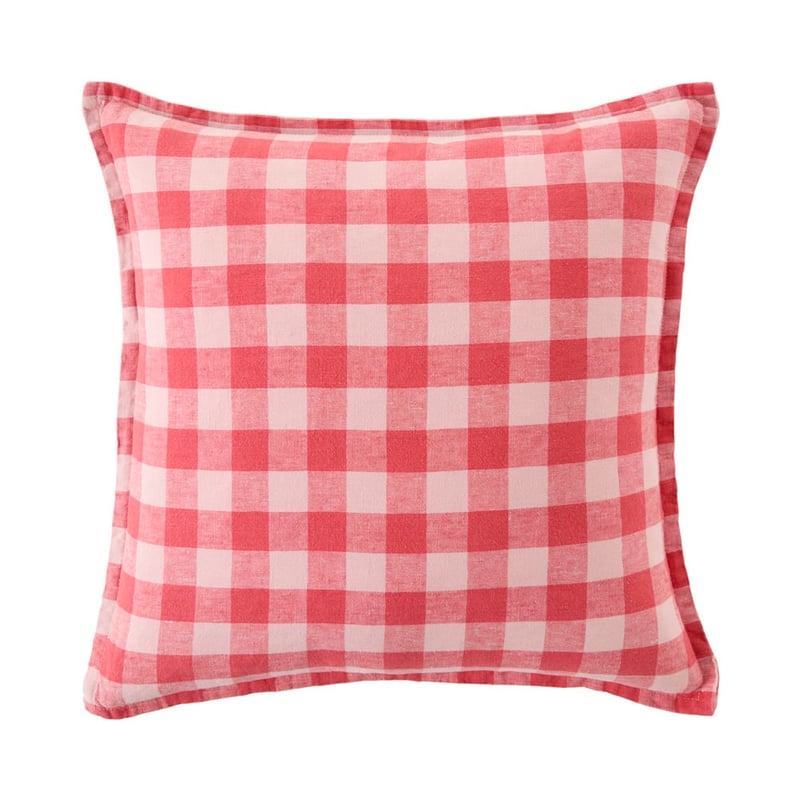 Belgian Red & Pink Check Vintage Washed Linen Cushion