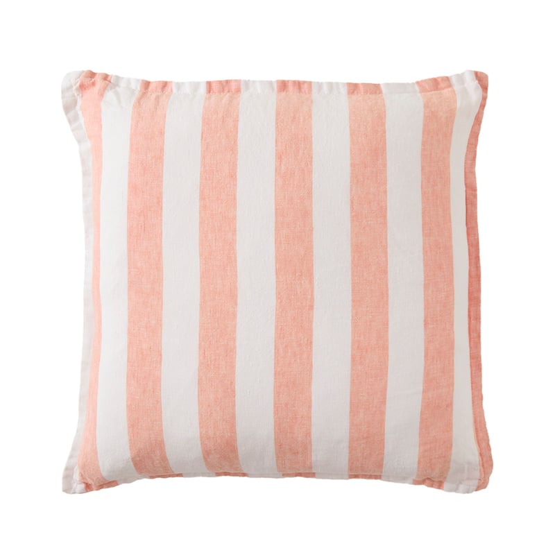Belgian Coral & White Stripe Vintage Washed Linen Cushion