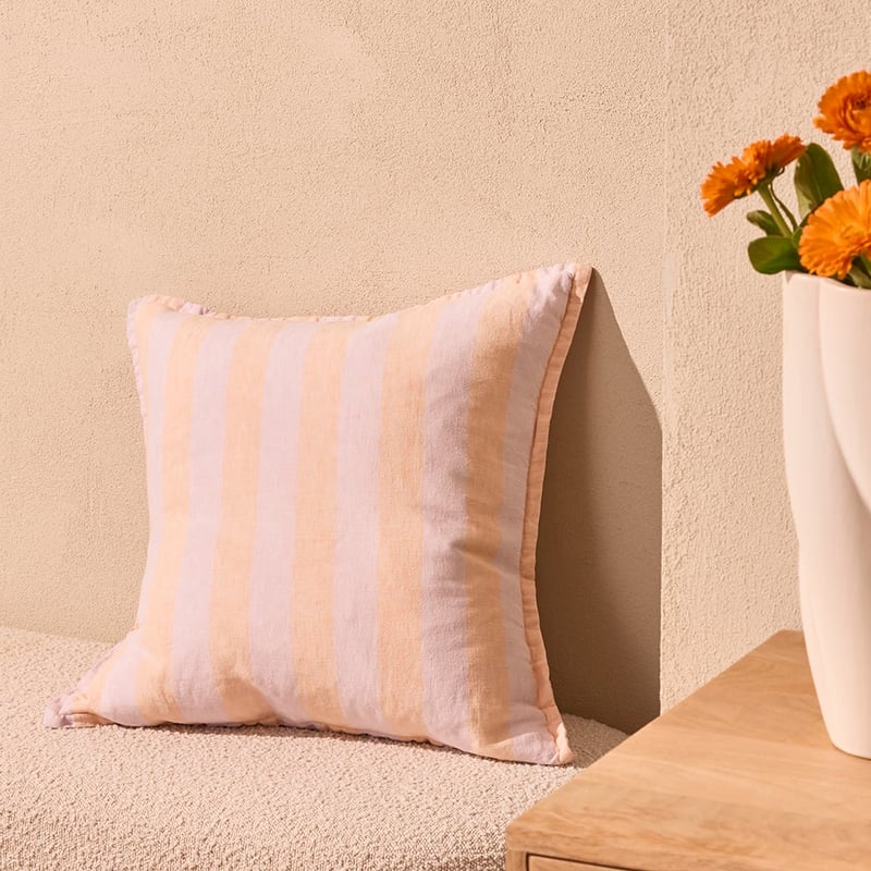 Belgian Orchid & Apricot Stripe Vintage Washed Linen Cushion
