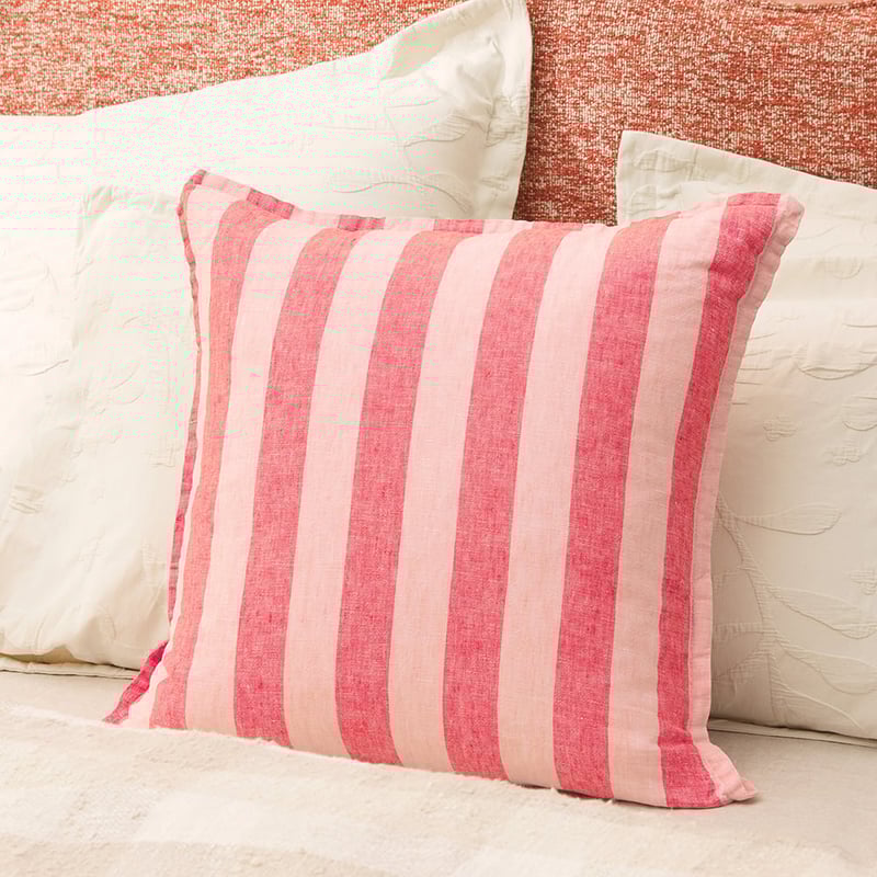 Belgian Red & Pink Stripe Vintage Washed Linen Cushion