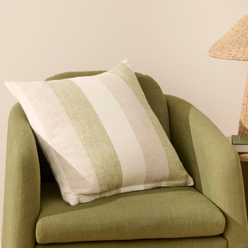 Cabo Natural & Olive Green Stripe Cushion