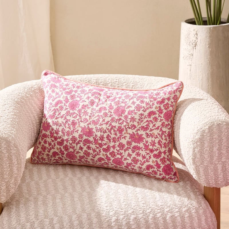 Delhi Woodblock Fiesta Floral Linen Cushion