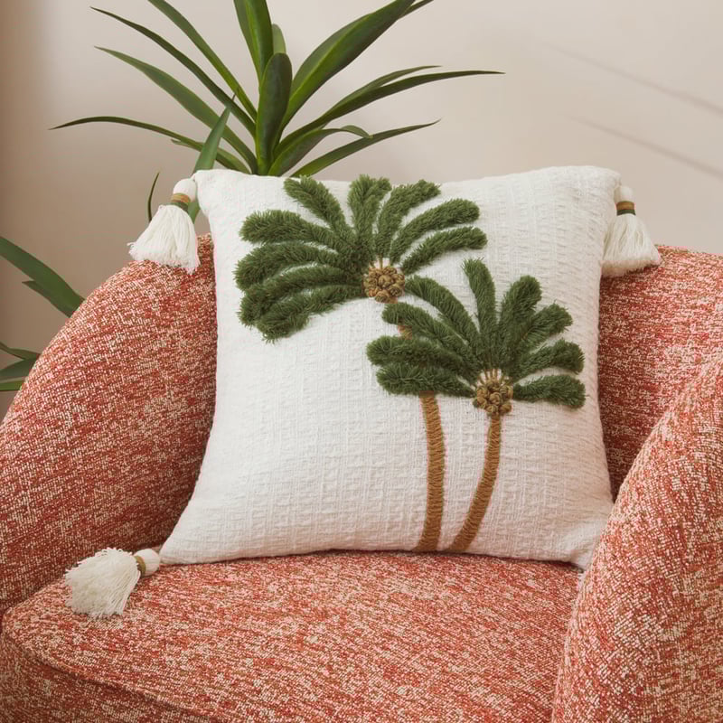 Falls Palm Olive Green & White Cushion
