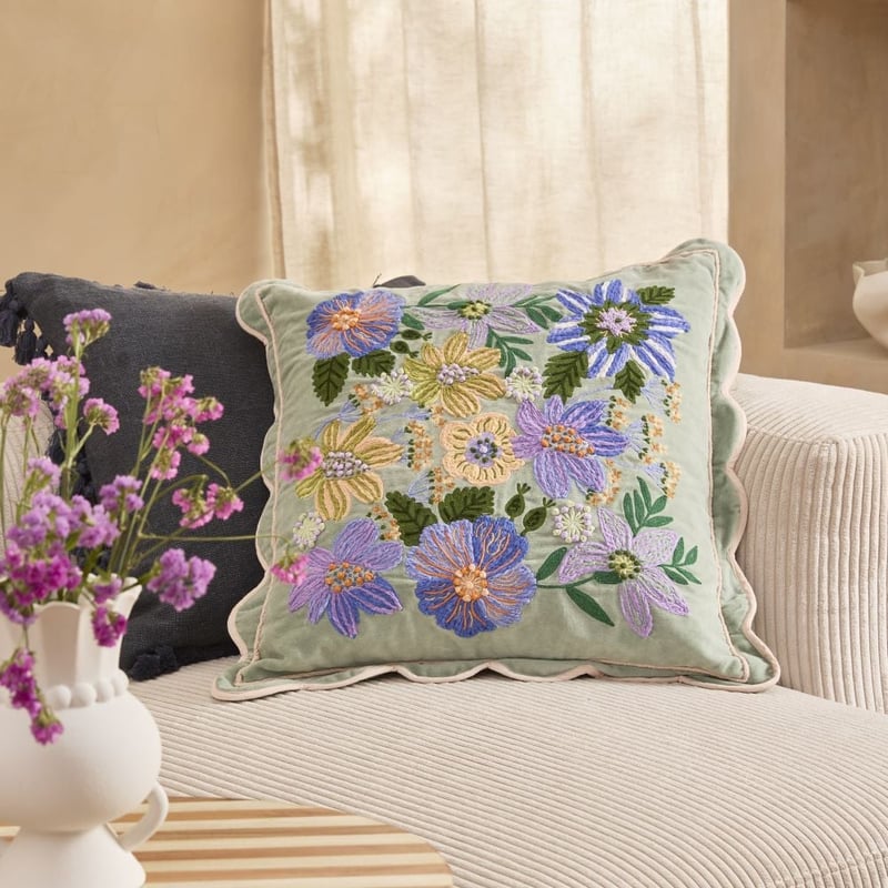 Sephora Green Floral Velvet Cushion
