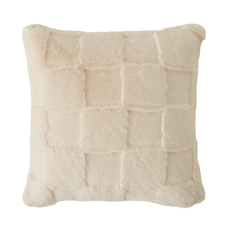 Clea Natural Check Fur Cushion