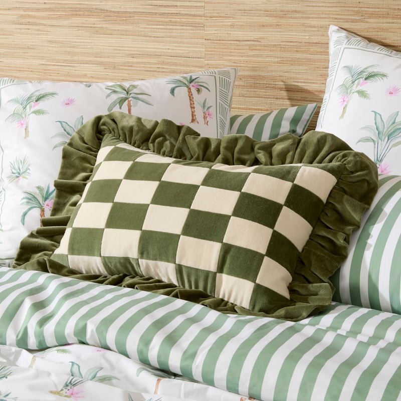 Taylor Green & Natural Velvet Cushion