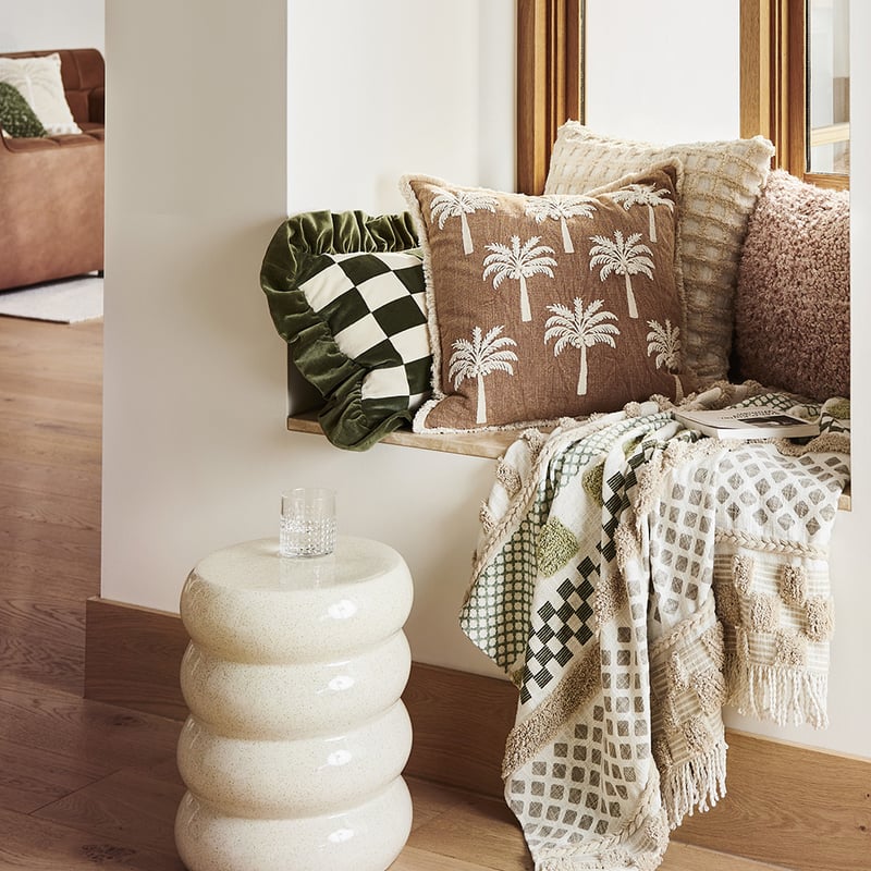 Taylor Green & Natural Velvet Cushion