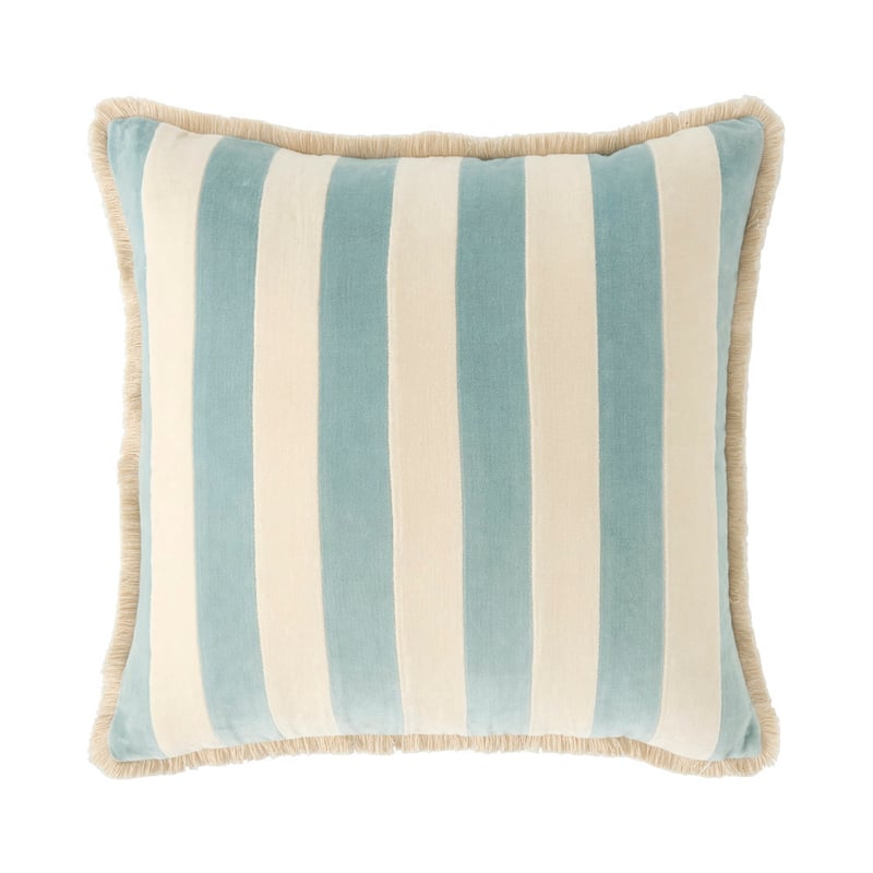Bernie Blue Surf & Natural Stripe Velvet Cushion