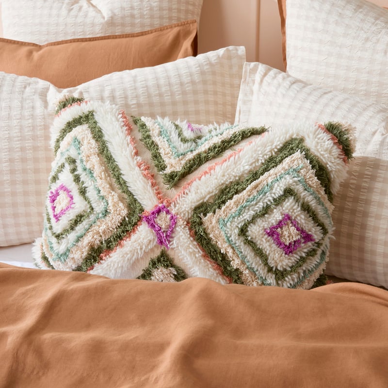 Cora Natural & Green Tufted Cushion