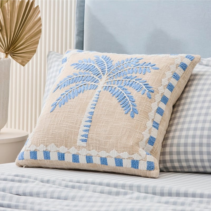 Kiki Palm Blue & Natural Cushion