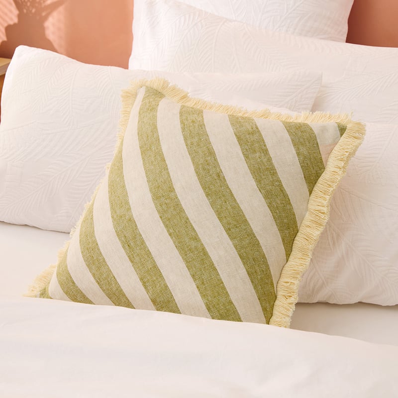 Lillie Natural & Green Diagonal Stripe Cushion