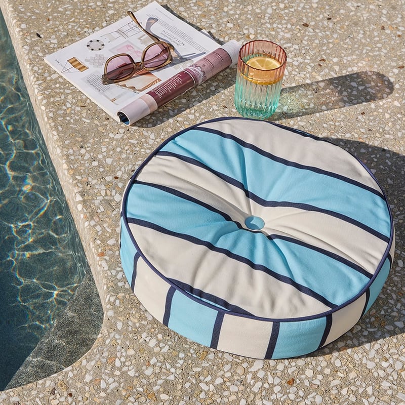 Blue Stripe Outdoor Round Cushion