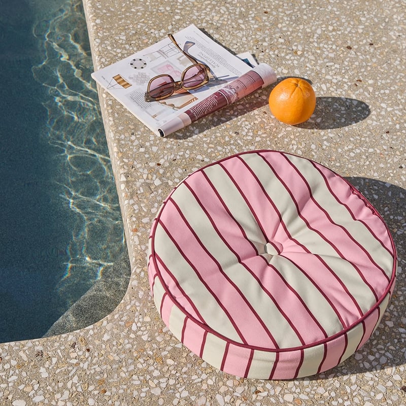 Pink Stripe Outdoor Round Cushion