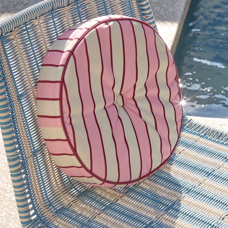 Pink Stripe Outdoor Round Cushion