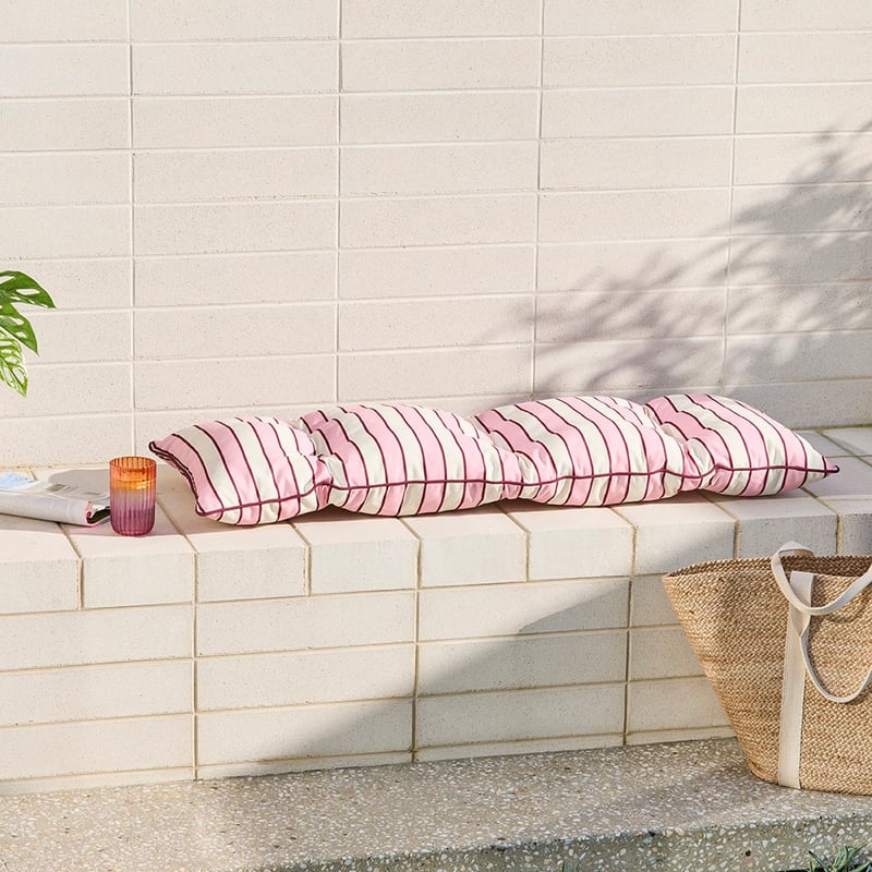 Pink Stripe Outdoor Bench Seat Cushion