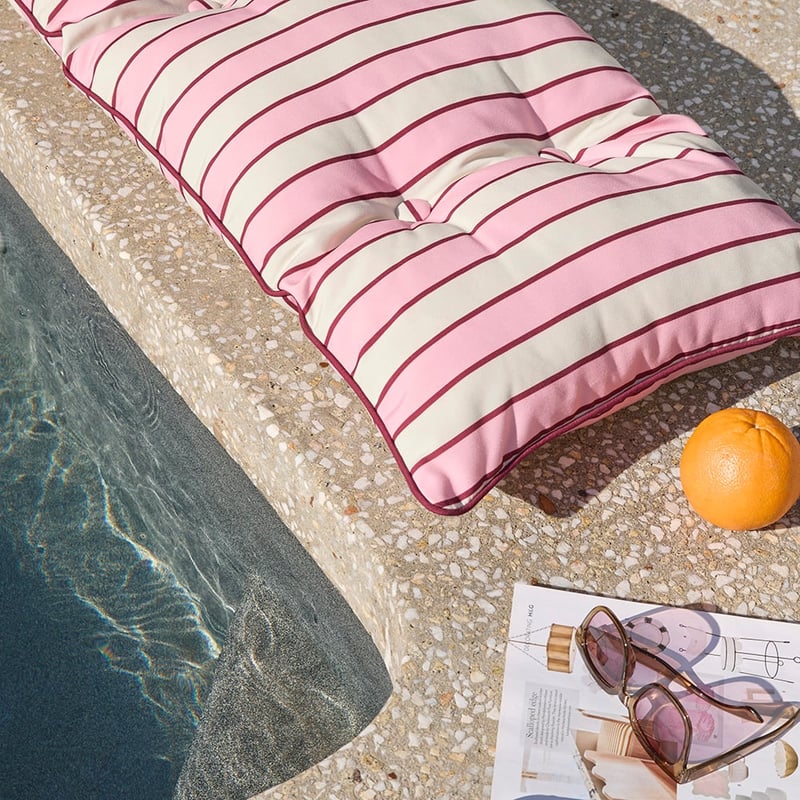 Pink Stripe Outdoor Bench Seat Cushion