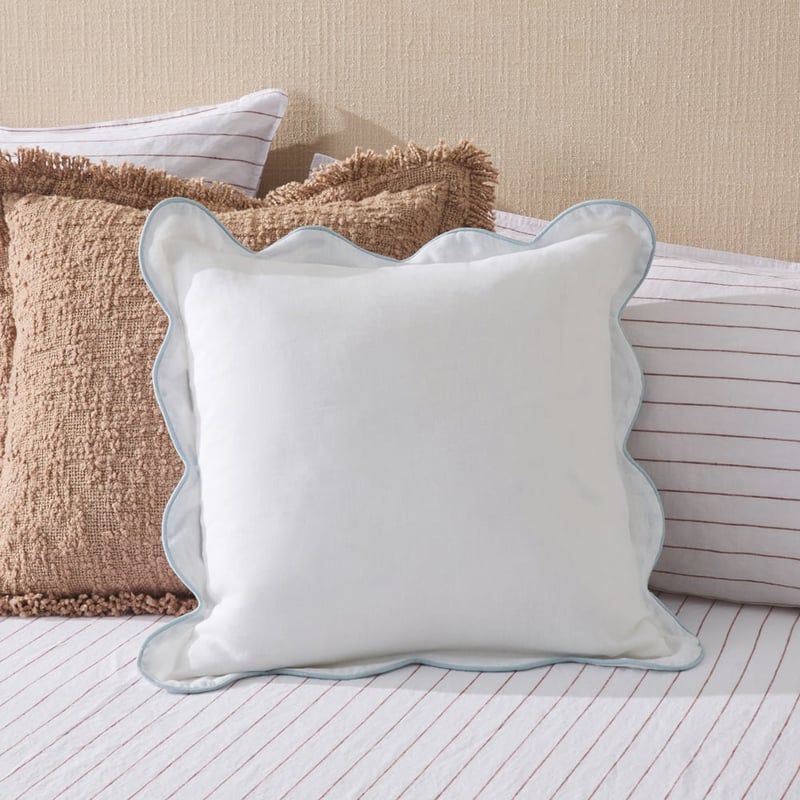 Emia White & Light Blue Linen Cushion